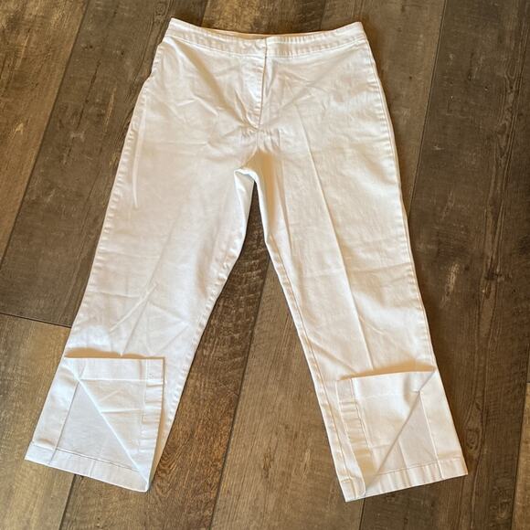 ANN TAYLOR LOFT Stretch White Straight Leg Ankle Slit Trouser Size 12 - Picture 2 of 8